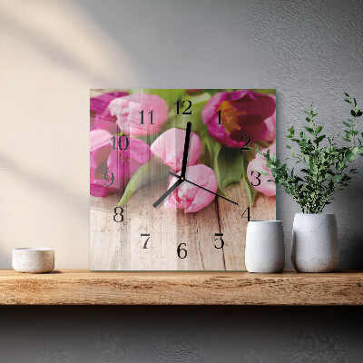 Reloj de vidrio tulipanes