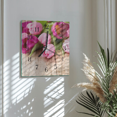 Reloj de vidrio tulipanes
