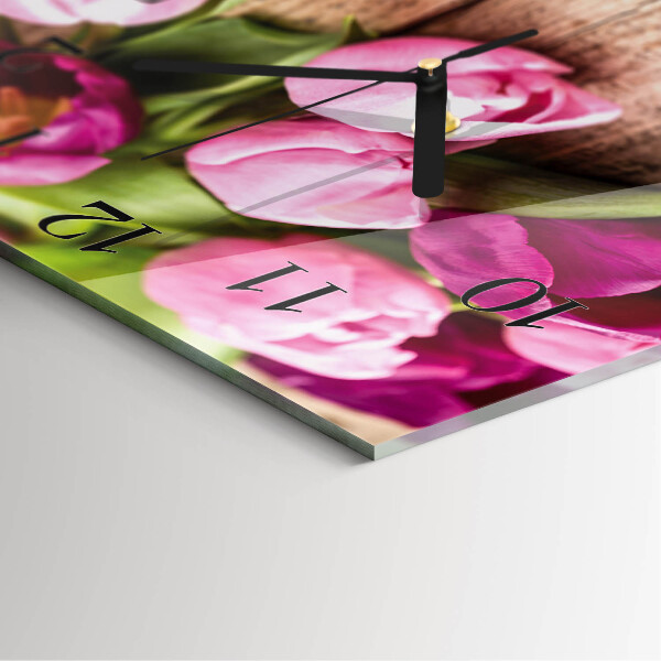 Reloj de vidrio tulipanes