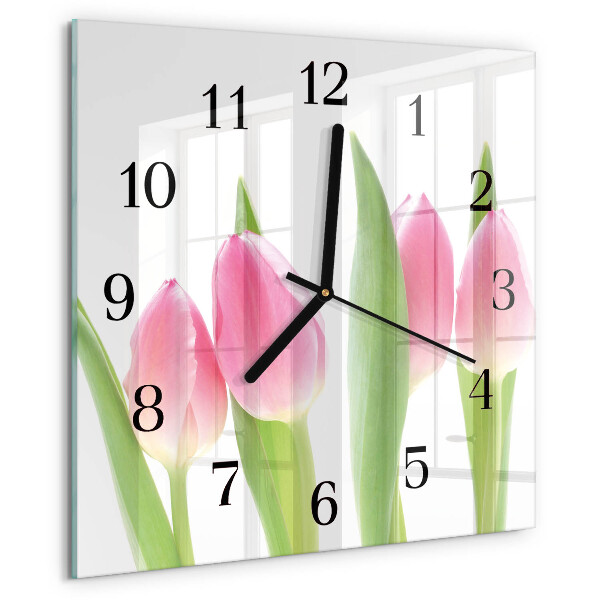 Reloj de vidrio tulipanes