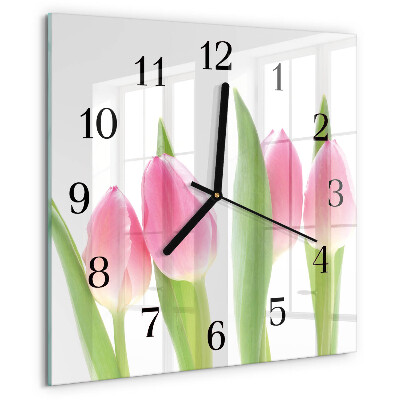 Reloj de vidrio tulipanes