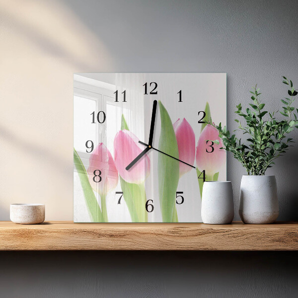 Reloj de vidrio tulipanes