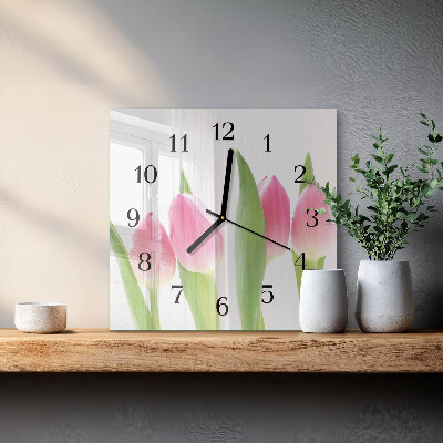 Reloj de vidrio tulipanes