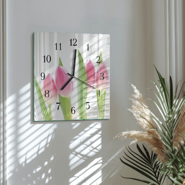 Reloj de vidrio tulipanes