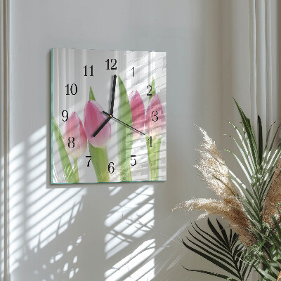 Reloj de vidrio tulipanes