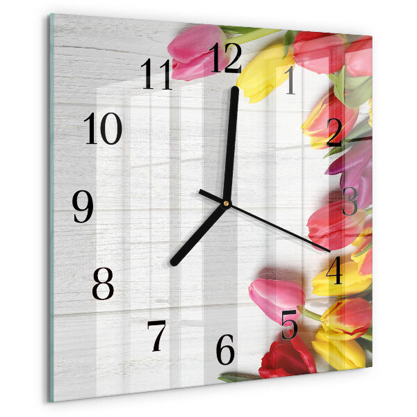 Reloj de vidrio tulipanes