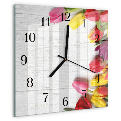 Reloj de vidrio tulipanes