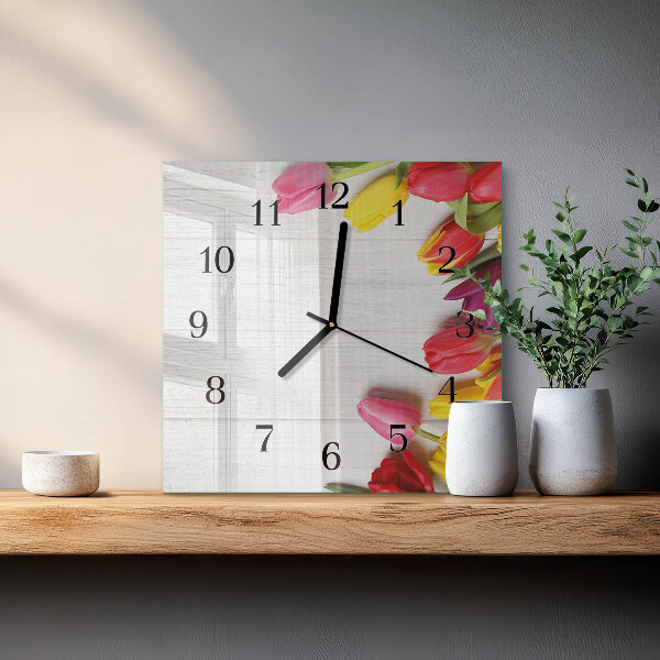 Reloj de vidrio tulipanes