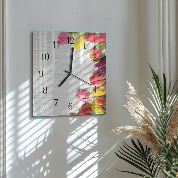 Reloj de vidrio tulipanes