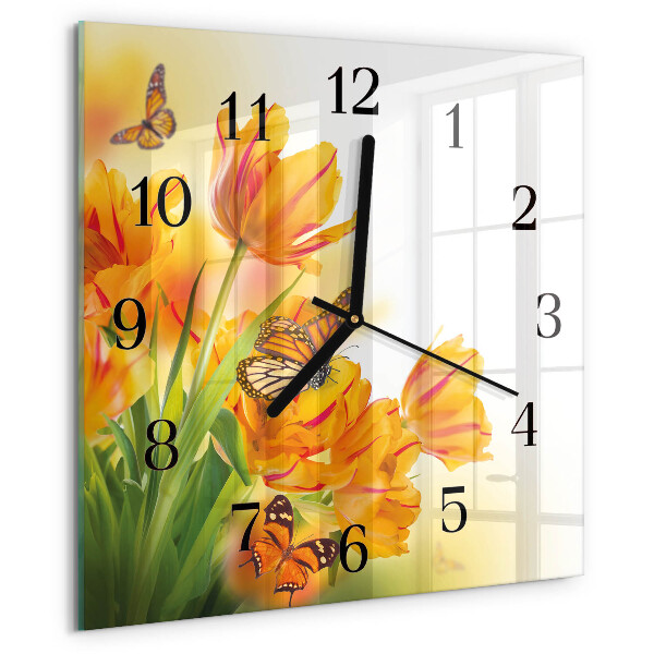 Reloj de vidrio tulipanes