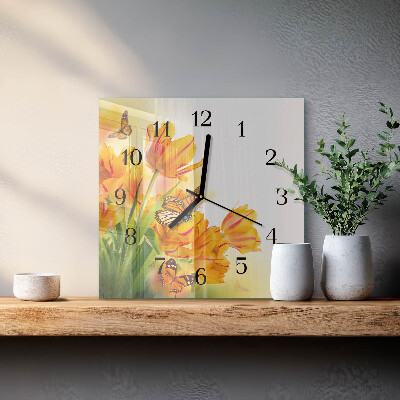 Reloj de vidrio tulipanes