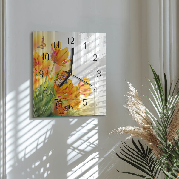 Reloj de vidrio tulipanes