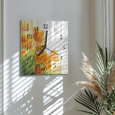 Reloj de vidrio tulipanes