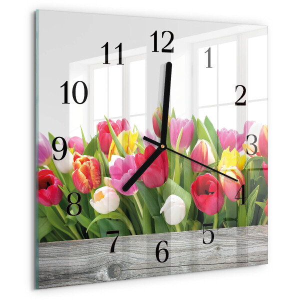 Reloj de vidrio tulipanes