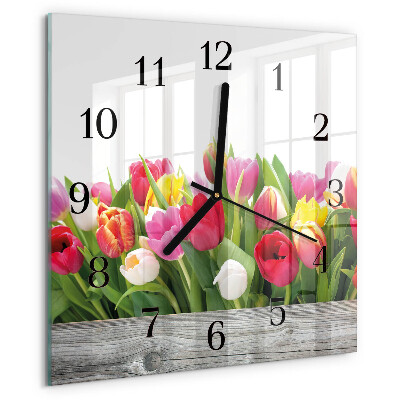 Reloj de vidrio tulipanes