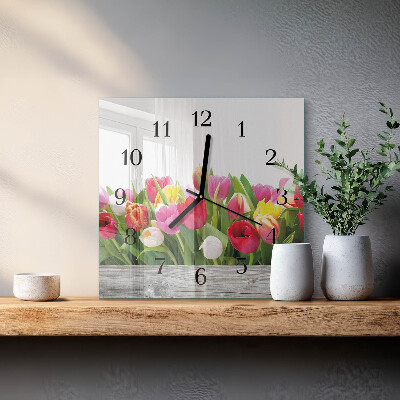 Reloj de vidrio tulipanes