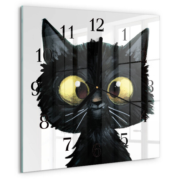 Reloj de vidrio gato negro