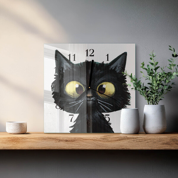 Reloj de vidrio gato negro
