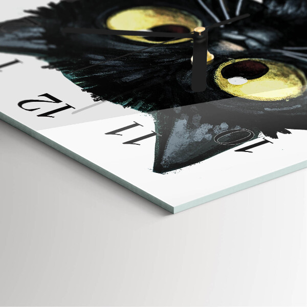 Reloj de vidrio gato negro