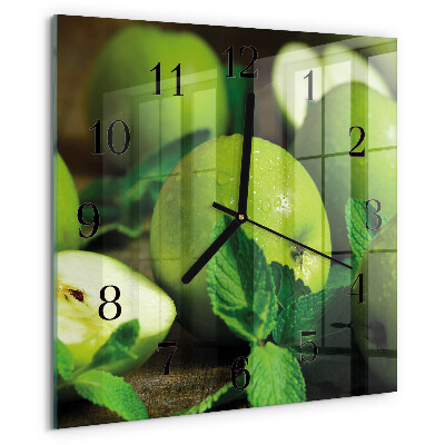 Reloj de vidrio manzanas verdes