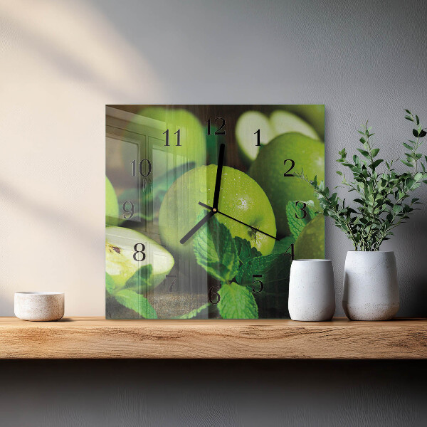 Reloj de vidrio manzanas verdes