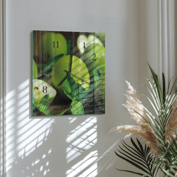Reloj de vidrio manzanas verdes