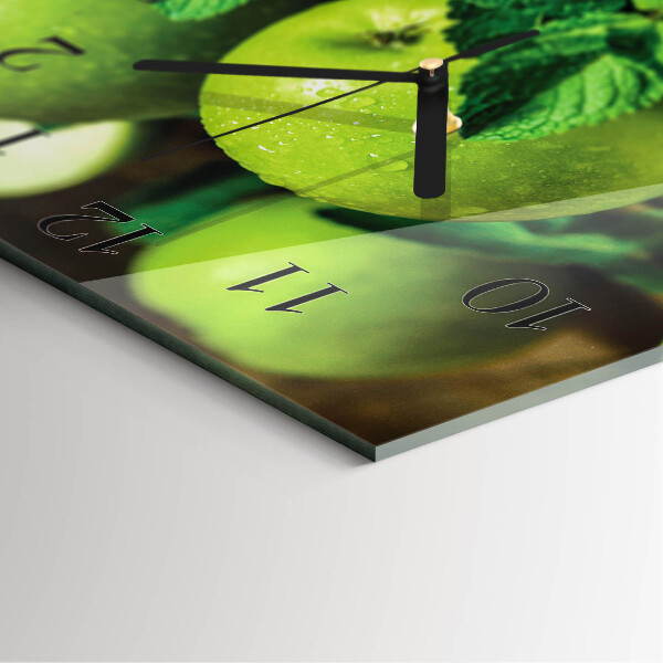 Reloj de vidrio manzanas verdes