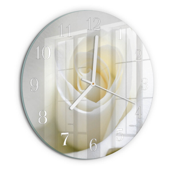 Reloj de pared redondo Rosa blanca