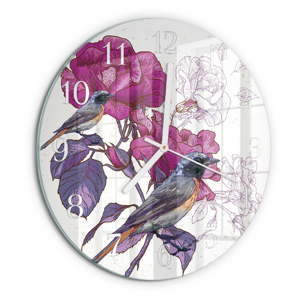 Reloj de pared redondo Pájaros Flores