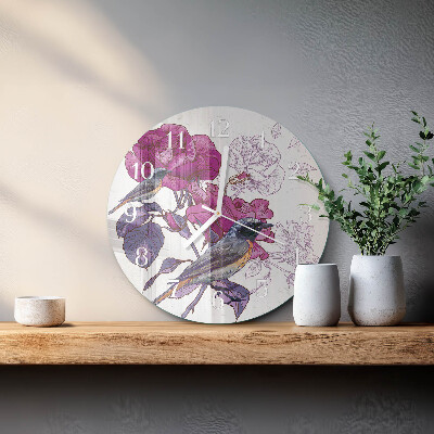 Reloj de pared redondo Pájaros Flores