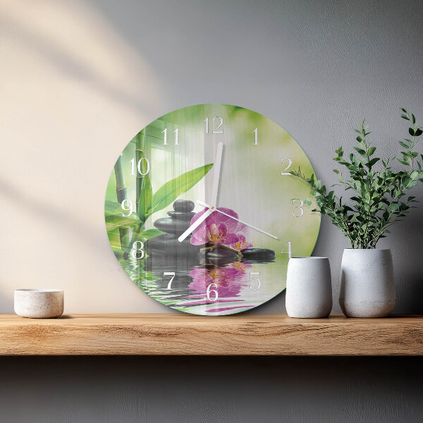 Reloj de pared redondo Orquídea de spa
