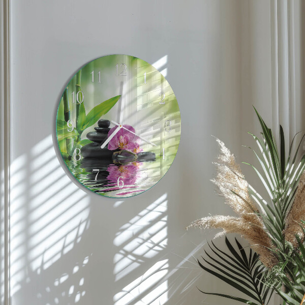 Reloj de pared redondo Orquídea de spa
