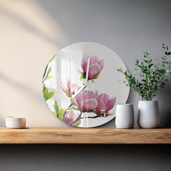 Reloj de pared redondo Flor de magnolia