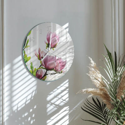 Reloj de pared redondo Flor de magnolia
