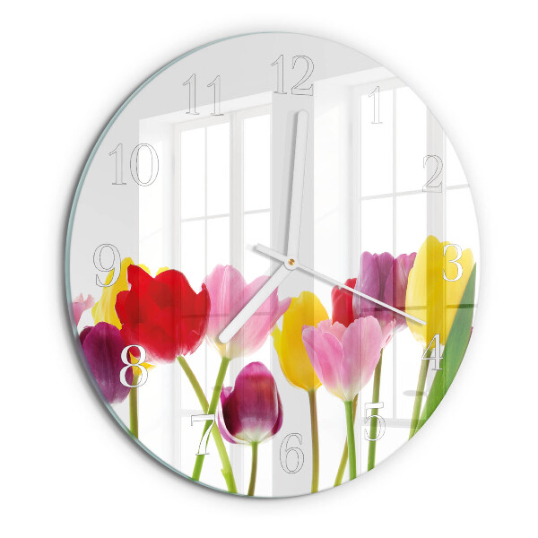 Reloj de pared redondo Tulipanes de colores