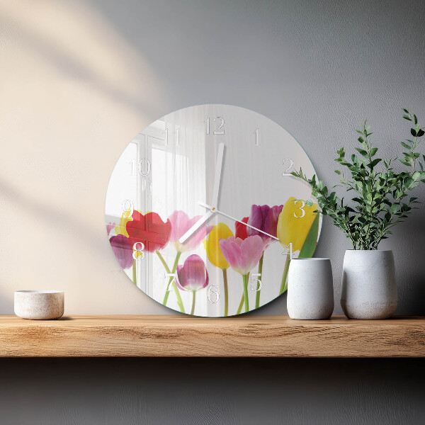 Reloj de pared redondo Tulipanes de colores