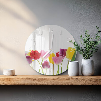 Reloj de pared redondo Tulipanes de colores