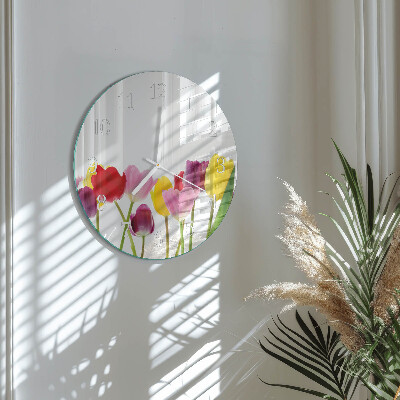 Reloj de pared redondo Tulipanes de colores
