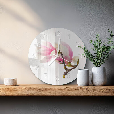 Reloj de pared redondo Flor de magnolia