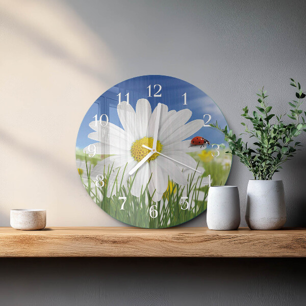 Reloj de pared redondo Flor y mariquita
