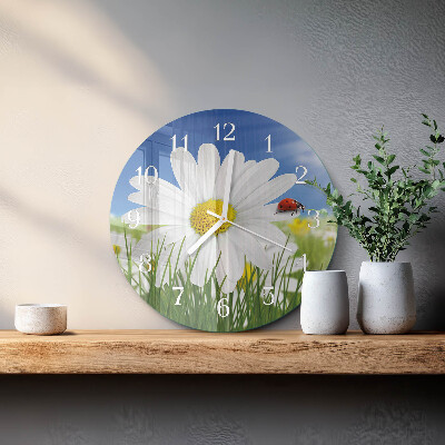 Reloj de pared redondo Flor y mariquita