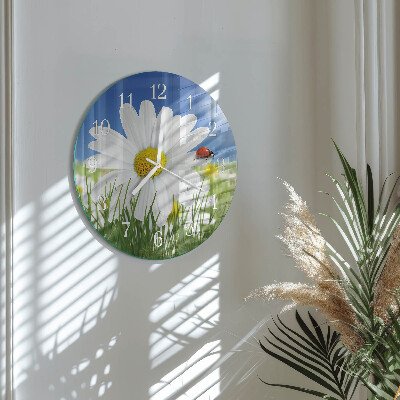 Reloj de pared redondo Flor y mariquita
