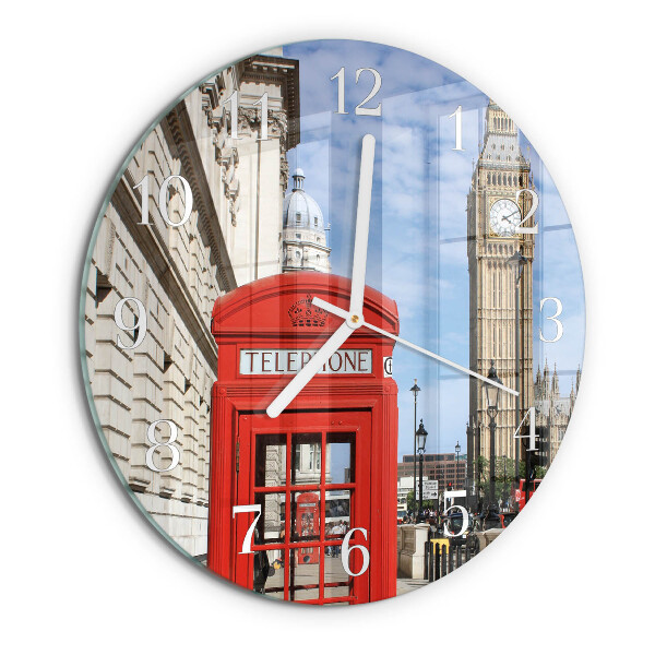 Reloj de pared redondo Cabina telefónica roja
