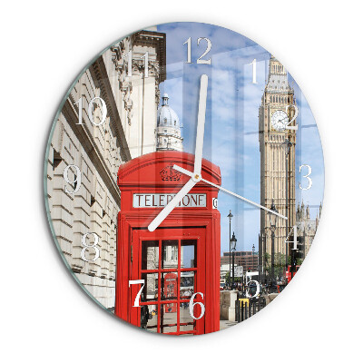 Reloj de pared redondo Cabina telefónica roja