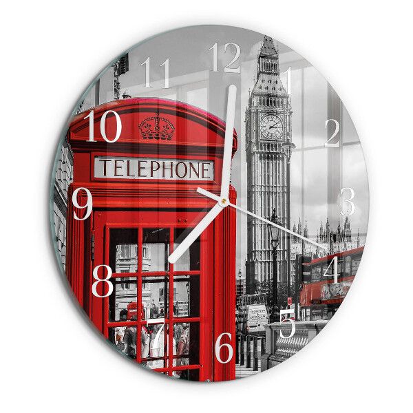 Reloj de pared redondo Cabina telefónica roja
