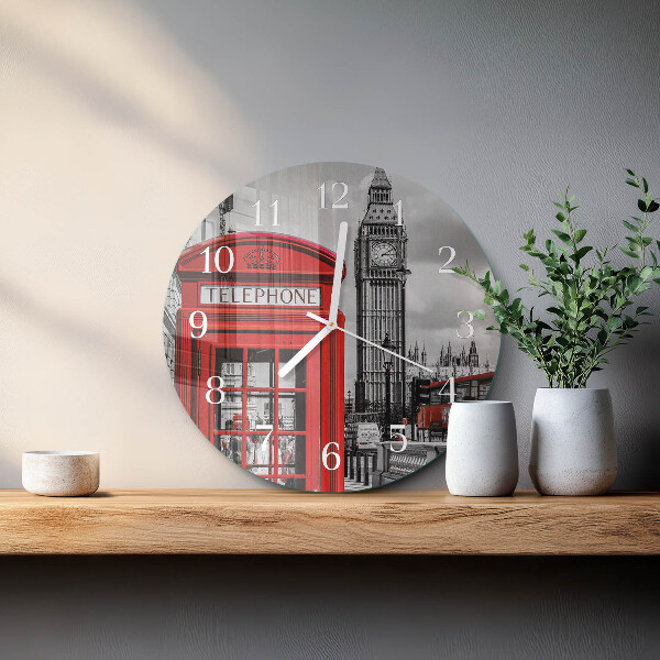 Reloj de pared redondo Cabina telefónica roja