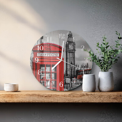 Reloj de pared redondo Cabina telefónica roja