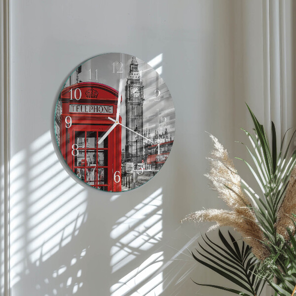Reloj de pared redondo Cabina telefónica roja