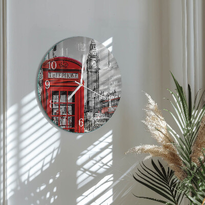 Reloj de pared redondo Cabina telefónica roja