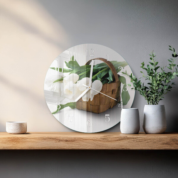 Reloj de pared redondo Cesta de tulipanes